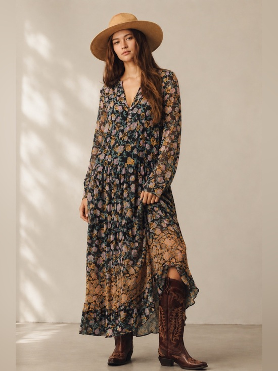 Free People Dresses & Skirts - NWT Free People See It Through Floral Chiffon Maxi Dress Long Sleeve Sz XS